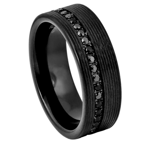 Off-Center Cz Eternity Grooved Tungsten Band