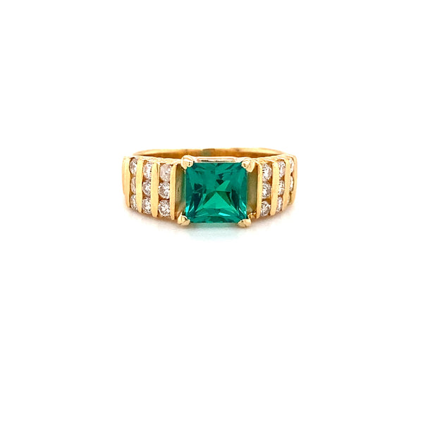 Green Tsavorite Garnet & Verticle Diamond Bar Ring