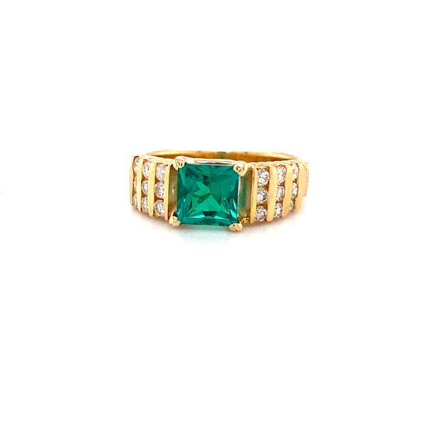 Green Tsavorite Garnet & Verticle Diamond Bar Ring