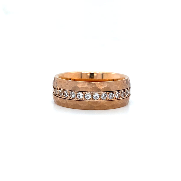 Rose Gold Hammered CZ Eternity Tungsten Band