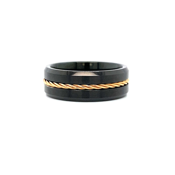 Black, Rose Gold Rope Tungsten Band